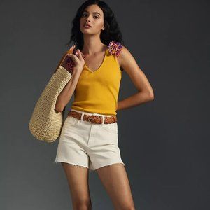 Maeve Anthropologie Bow-Tie Tank Blouse Top Ribbed Floral Yellow XL New